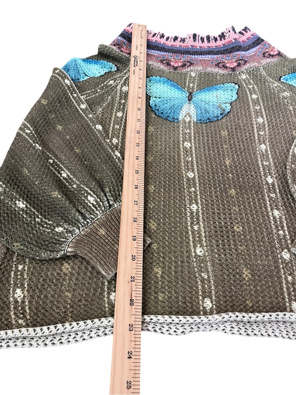 FARM Rio Butterflower Knit Sweater Size P - Small Blue Butterfly Crewneck - Picture 9 of 10